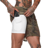 Schnelltrocknende 2-in-1-Shorts für Herren zum Campen, Wandern, Fitnessstudio, Sport – doppelstöckige Fitness-Jogging-Trainingshose
